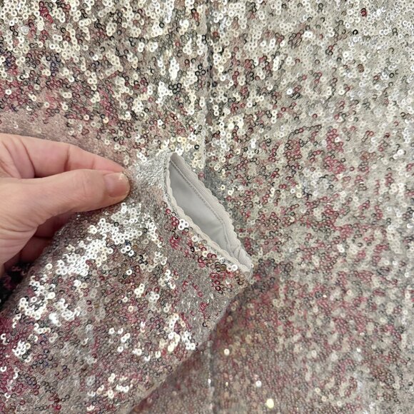 🆕 ✨ GOOD AMERICAN | Metallic Silver Sequin Crop Jacket | Size Small (S) ✨ - Picture 5 of 13